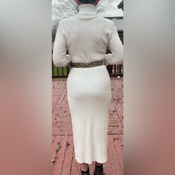 White straight midi dress, long sleeves, turtleneck, ribbed, stretchy, new, S - Picture 5 of 9